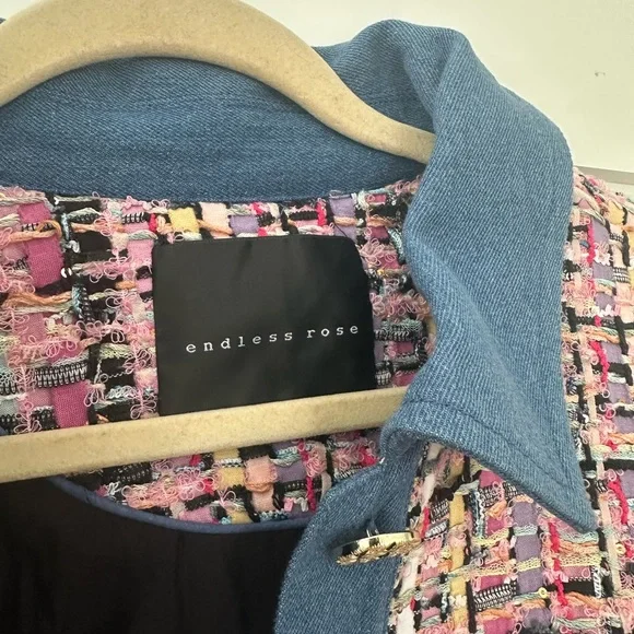 Anthropology Endless Rose Tweed Denim Jacket Size Medium $ 380 - Picture 5 of 6